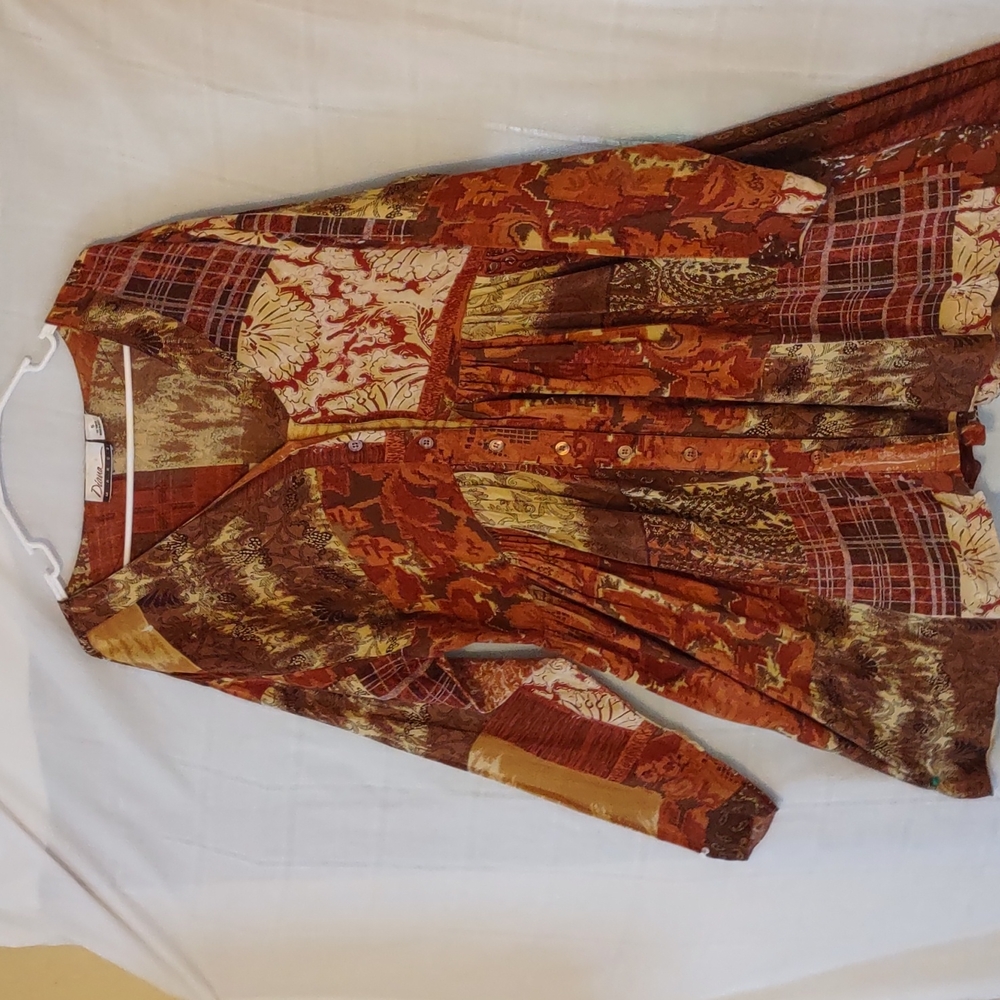 Burnt-Orange Boho Midi, Sz 16, Many Pleats, NWOT